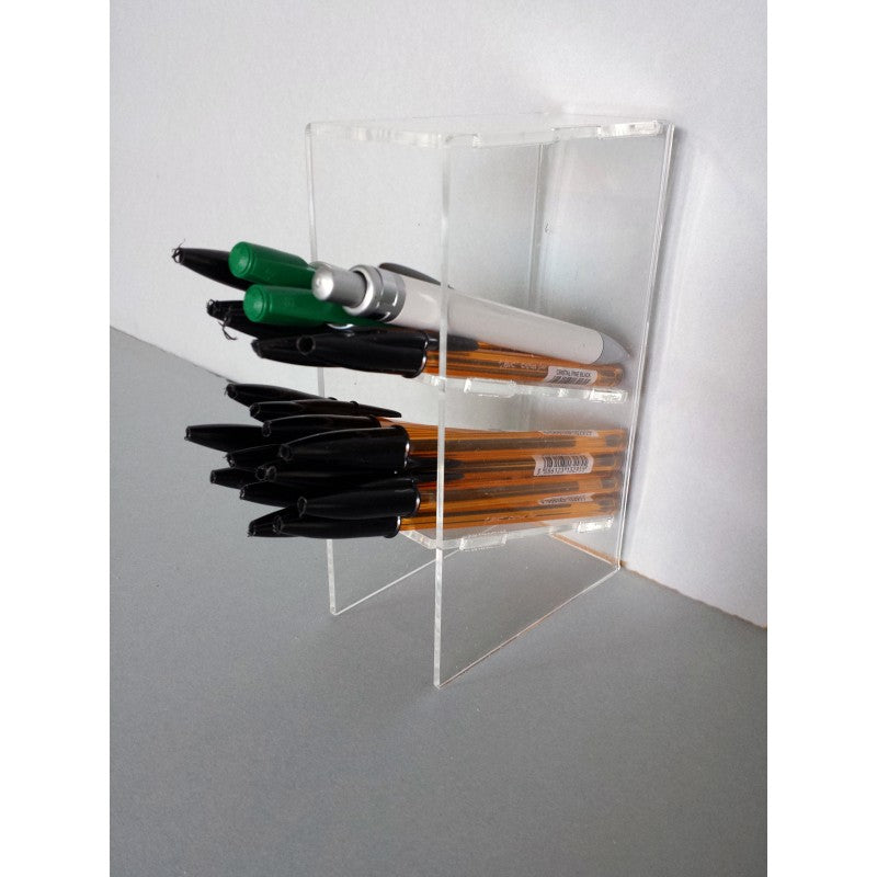 Stiftehalter aus Acrylglas Transparent Schräg – 2 Fächer | Schreibtisch-Organizer