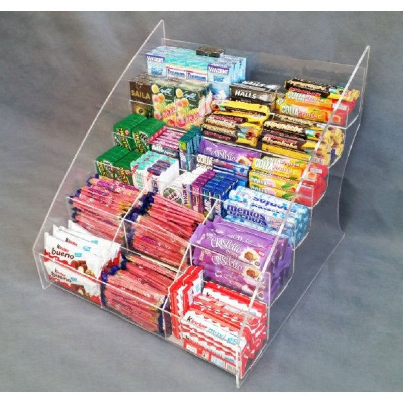 6-Tier Plexiglass Countertop Display for Candies, Snacks, and Lighters – Available with Standard Shelves or Dividers