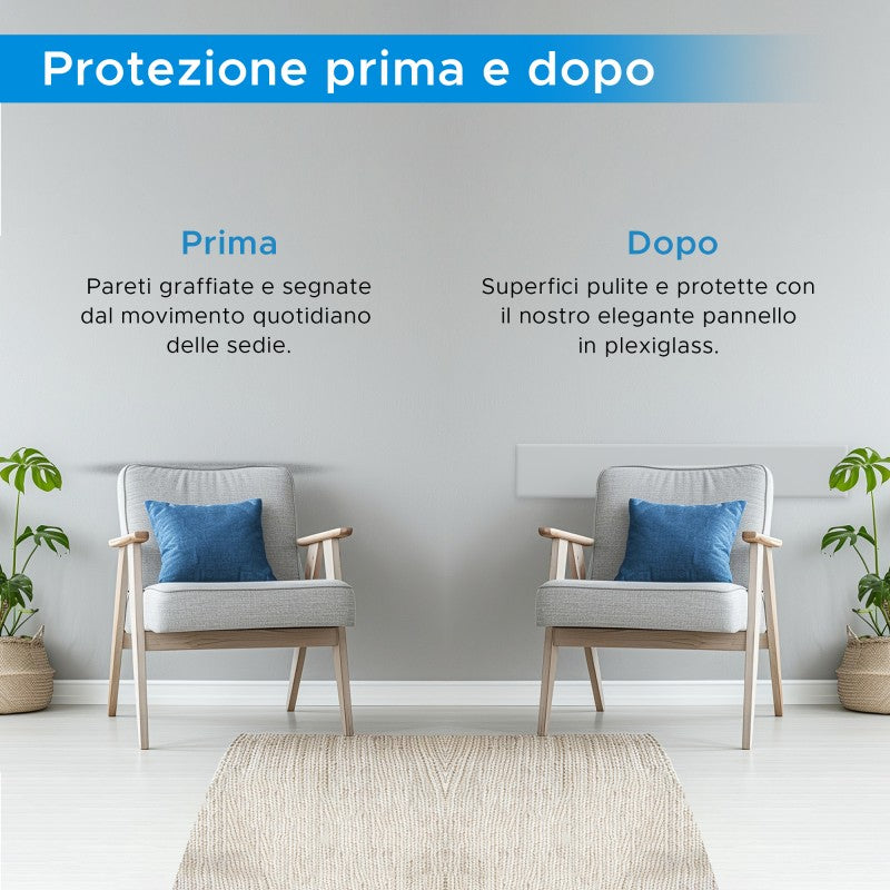 Battisedia Salvaparete in Plexiglass PMMA – Fascia Paracolpi Trasparente e Colorata con Fissaggio Biadesivo