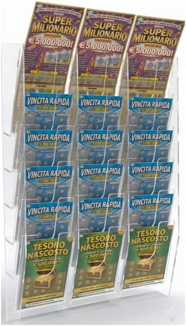 Espositore Porta Schedine e Gratta e Vinci da Parete, Plexiglass Trasparente (24 Tasche (8+8+8))