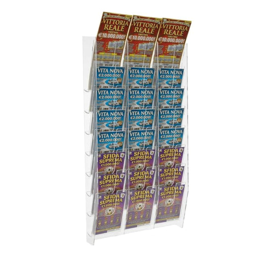 Espositore Porta Schedine e Gratta e Vinci da Parete, Plexiglass Trasparente (24 Tasche (8+8+8))