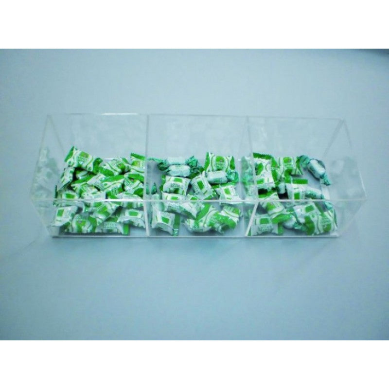 3-Compartment Plexiglass Candy Container – Countertop Display for Candies, Snacks, and Gum