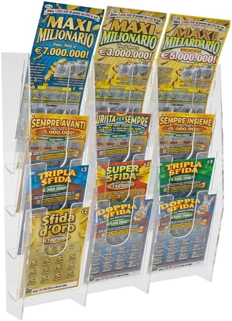 Espositore Porta Schedine e Gratta e Vinci da Parete, Plexiglass Trasparente (24 Tasche (8+8+8))