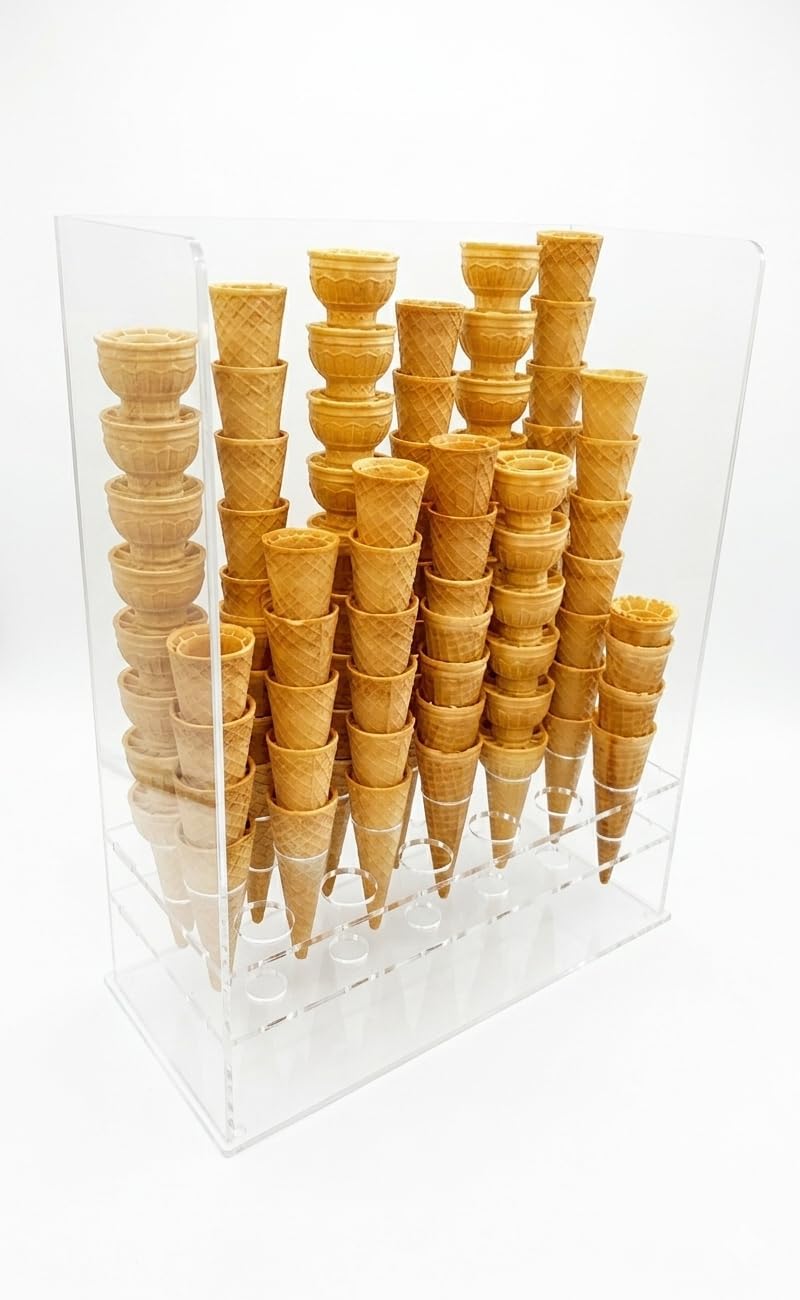 Countertop Plexiglass Ice Cream Cone Holder Display – 18 Holes | Holds up to 162 Cones