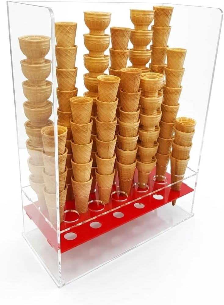 Countertop Plexiglass Ice Cream Cone Holder Display – 18 Holes | Holds up to 162 Cones
