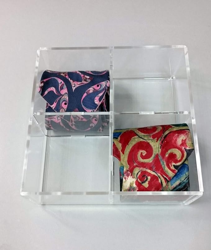 Transparent plexiglass tie holder display with 4 compartments – countertop or wall organizer – Made in Italy