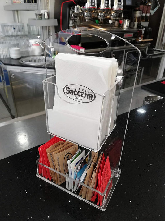 Porta Tovaglioli e Bustine Zucchero in Plexiglass Trasparente Mod. PM215C-SPM – Organizzatore da Tavolo per Bar e Ristoranti