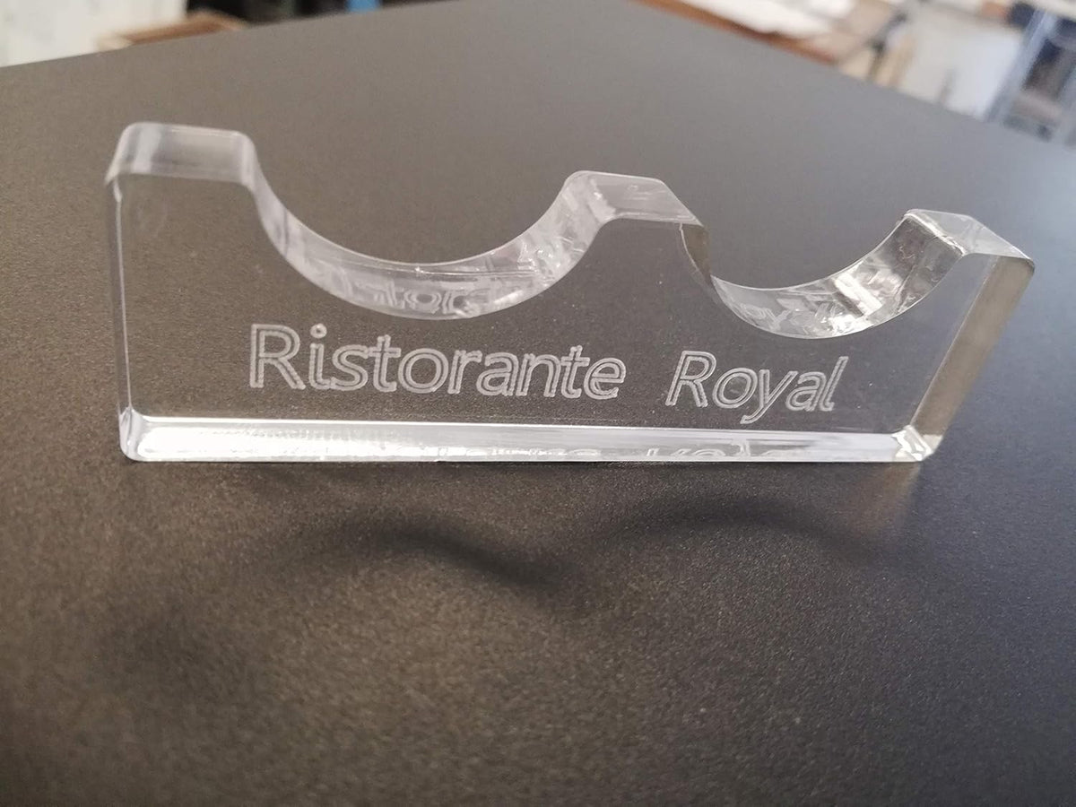 Set of 2 transparent plexiglass cutlery rests with personalized engraving