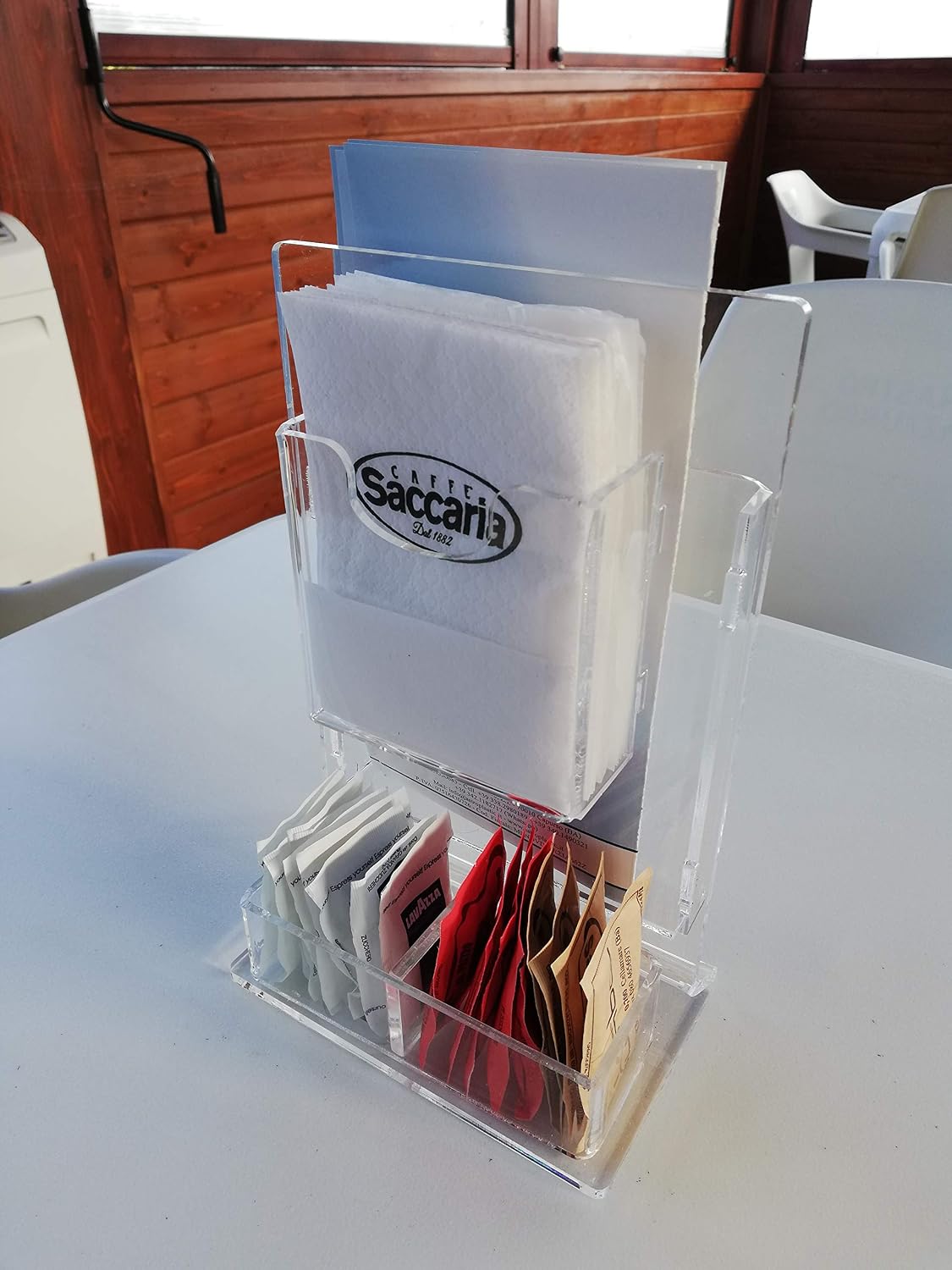 Porta Tovaglioli e Bustine Zucchero in Plexiglass Trasparente Mod. PM215C-SPM – Organizzatore da Tavolo per Bar e Ristoranti