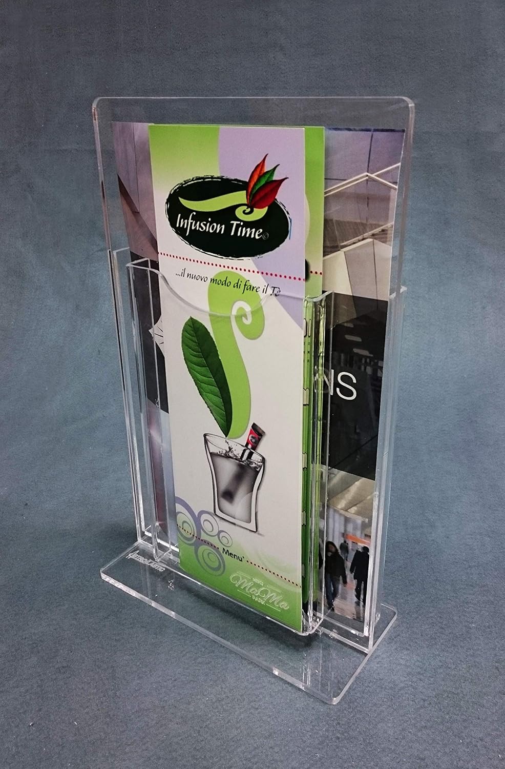 Doppelseitiger Plexiglas-Tischaufsteller mit 2 Taschen – Speisekartenhalter für Menüs, Preislisten und Werbeaktionen