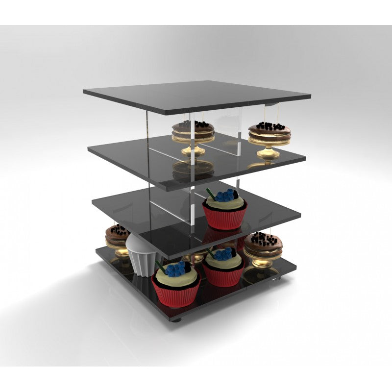 Astroplastic Espositore a 4 Alzate in Plexiglass per Cupcake, Muffin, Biscotti e Torta Cubo di Rubik | Smontabile