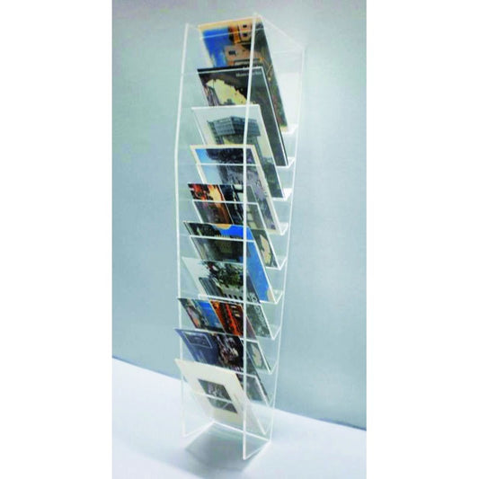 Espositore Porta Cartoline a Parete o da Banco con 10 Tasche in Plexiglass Trasparente