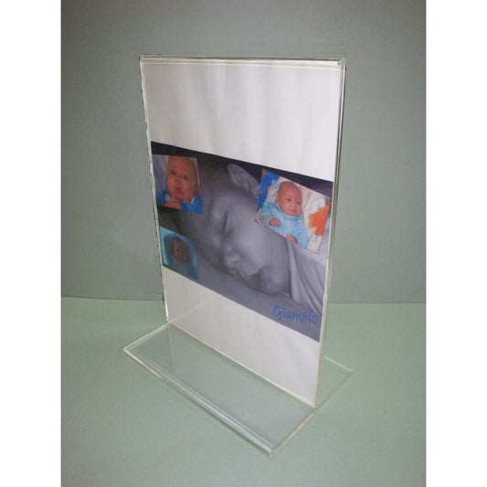 Portaritratto da Banco a T Bifacciale A4 in Plexiglass – Porta Menù, Porta Prezzi, Porta Listini ed Espositore da Tavolo