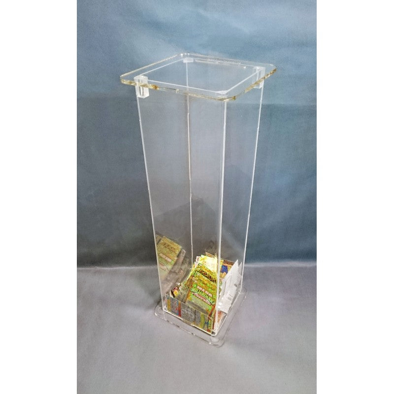 Säule/Stand aus Plexiglas mit oberem Schlitz zum Einwerfen von Tickets und Formularen