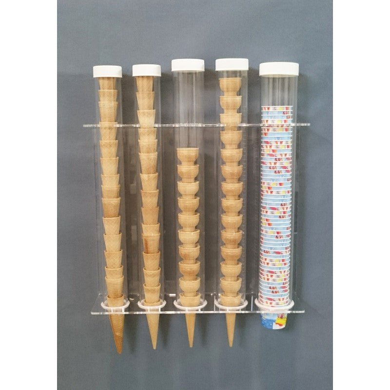 Espositore da Parete in Plexiglass per Coni e Coppette Gelato – 5 Posti | Porta Coni Professionale