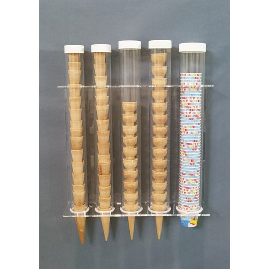 Espositore da Parete in Plexiglass per Coni e Coppette Gelato – 5 Posti | Porta Coni Professionale