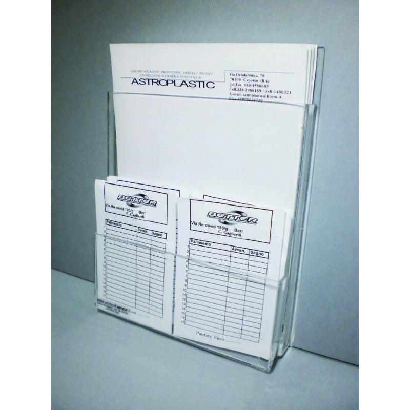 Espositore Porta Fogli A4 in Plexiglass con Tasca Porta Schede – Vari Modelli