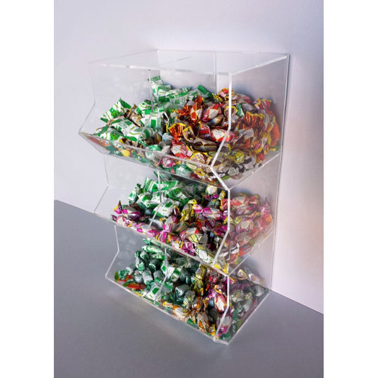 Contenedor cúbico para caramelos de plexiglás - Disponible en 8 configuraciones | Expositor de sobremesa para aperitivos y dulces