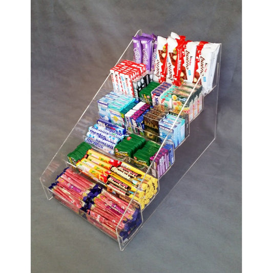 Espositore da Banco in Plexiglass a 6 Piani per Caramelle, Snack e Accendini – Disponibile con Ripiani Standard o con Divisori