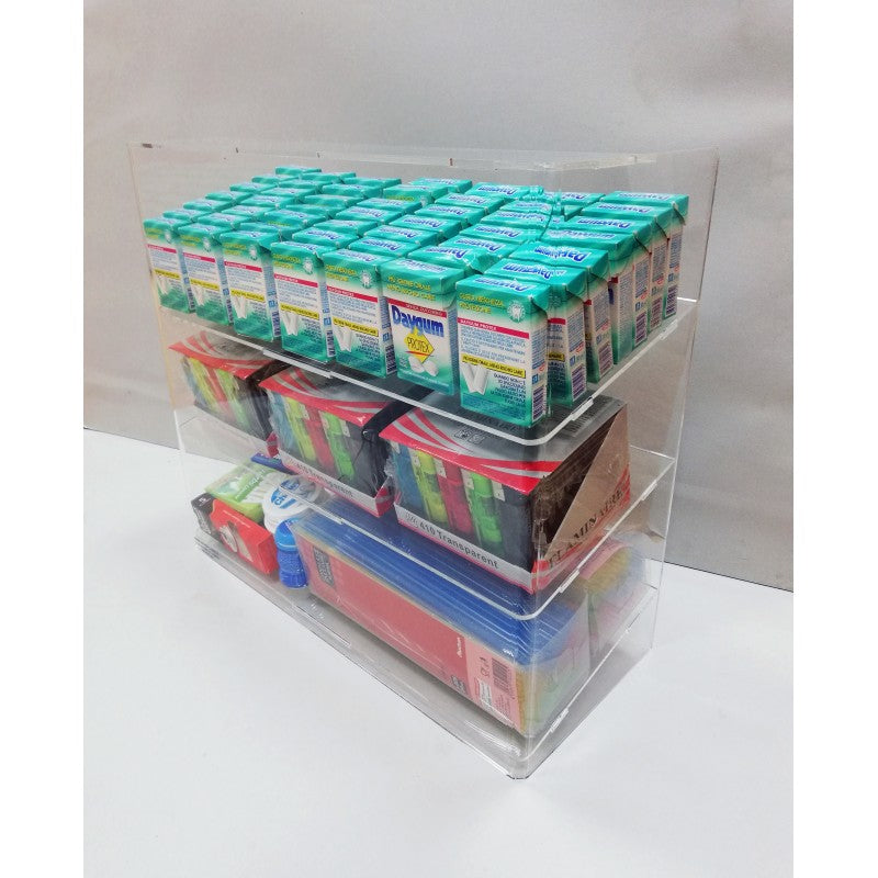 Espositore in Plexiglass per Caramelle, Snack, Cialde e Accendini – Da Banco e Parete | 3 Ripiani