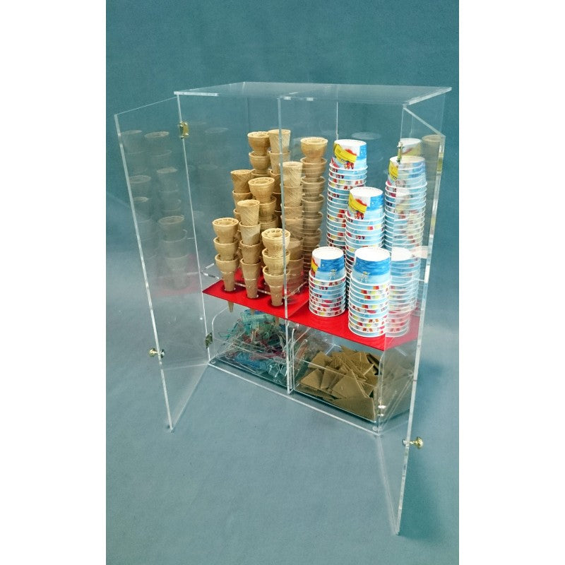Espositore Porta Coni e Coppette Gelato in Plexiglass – 9 Fori con 2 Cassetti