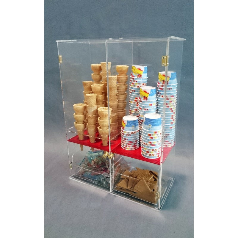 Espositore Porta Coni e Coppette Gelato in Plexiglass – 9 Fori con 2 Cassetti