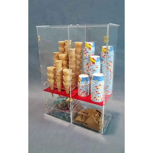 Espositore Porta Coni e Coppette Gelato in Plexiglass – 9 Fori con 2 Cassetti
