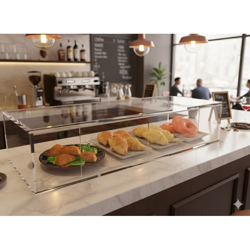 Vetrina Porta Brioche e Alimenti in Plexiglass Trasparente 100 cm – Espositore da Banco per Bar, Pasticcerie e Buffet